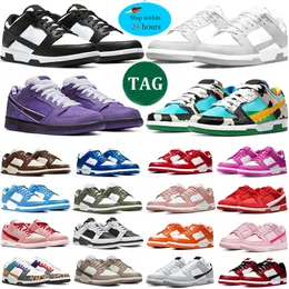 2024 Panda Designer Scarpe da corsa Uomini Donne Donne Bassa tripla aragosta viola a aragosta grigia Fog Brown University Red Medive Gai Sneaker Scheders