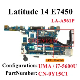 Mãe -mãe ZBU10 LAA961P para Dell Latitude E7450 7450 Placa -mãe do laptop CN0Y15C1 Y15C1 PrainBoard 100% testado funcionando cy