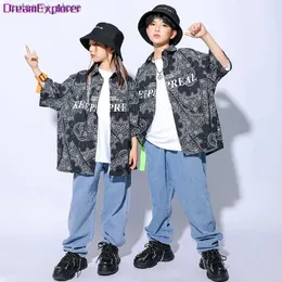 Hose Jungen Street Dance Print Shirt Jeans Mädchen Hip Hop Paisy Kleidung Set Kinder coole Jazzhosen Outfits Teen Rap Kostüme Streetwear L46