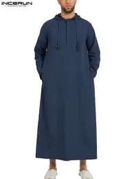 Incerun Islamic Jubba Thobe Langarm -Robe -Hemden Hoodies Saudi Araber Kaftan Long Jubba Thobe Hombre Muslimische Männer Abaya Kleidung 240329