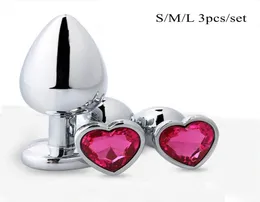 3pcsset Metall Butt Plug Heartshaped Anal Plug Perlen Crystal Heart Stimulator Sex Toys Dildo Anal Plug Gay Sex Products Y2004217268387