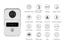 Doorbells Wireless Wi -Fi Video Doorbell, Poe Video Intercom z Chime, kartę 32G SD, kartę identyfikacyjną lub aplikacja Tuya Odblokuj kontrolę dostępu do domu