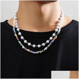 Ketten Purui Klassische Imitation Perlen Halskette für Männer Farbe Acryl handgefertigtes Strang Perlen Halshalsband Halskette Schmuck DHMWG DHMWG
