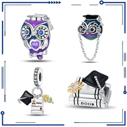 925 Silver Original Pan Style Diy Jewelry Accessories Silver Plated Platinum Graduation Owl Bachelor Hat Pendant Cross Border Wholesale Free Frakt