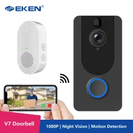 DOORBELL EKEN V7 HDドアベルカメラ1080pスマートWiFiビデオカメラビジュアルインターコムナイトビジョンIPドアベルワイヤレスセキュリティカメラ