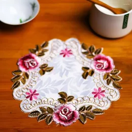 Table Mats 6 Pcs Flower White Circular Dining Mat Silks And Satins Rotundity Insulated Decorative Coffee Cup