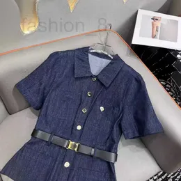 Basic & Casual Dresses Designer sweet and gentle style lapel belt paired with medium length denim dress K9F5