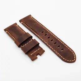 24 -mm -Luxus und hochwertige Brauen -Wachskalb -Leder -Gurt -Uhrenband für 22 mm Faltpam Clasp Watch
