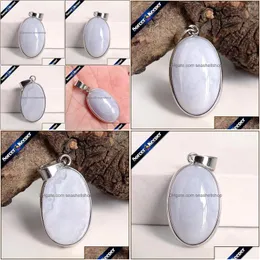 Pendant Necklaces A Real Natural Gem Stone Blue Chalcedony Agates Cabochon Beads Crystal Necklace Women Accessories Bijou Jewelry Dro Dhgsd