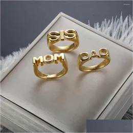 Cluster Rings Fashion Gold Plated Glossy Letters Stainless Steel For Women Men Mom Sis Dad High Quality Polish Jewelry Xmas Gift Drop Dhcyd