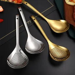 Spoons Golden/Silver Large Colander Soup Spoon 304 Stainless Steel Long Handle Scoop Gravy Oil Strainer Cooking Tools Home Kitchenware