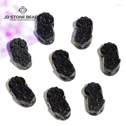 Loose Gemstones 1 Pc Natural Stone Black Obsidian Pixiu Carved Bead Through Hole Lucky Wealth Pendants For Jewelry Making Diy Necklace