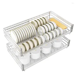 Kitchen Storage Triple Sided Pull Basket Stainless Steel Double-layer Drawer Cabinet Buffer Damping