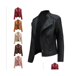 Frauen Leder Faux neu neuer hochwertiger schlanker Herbst Damen Jacke Dünne Abschnitt Kleine Damen PU Motorradanzug Drop Lieferung Bekleidung C Dhuby