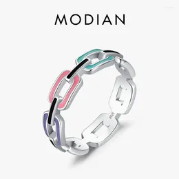 Clusterringe Modian 925 Sterling Silber Geometrische Schloss Buntes Email Finger Ring süßer Urlaub stapelbar fein Schmuck für Frauen Geschenk