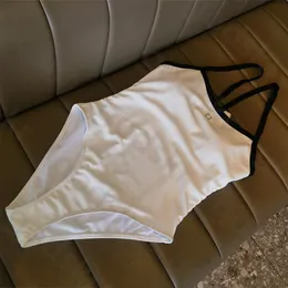 Pit Striped White Swimwear Women Mode klassische einteilige Halfter Badeanzug Stranddreieck Thin Bikini