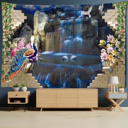 Гобелена 3D -печатный гобелен богемный декор комнаты водопад спальня живая стена висит эстетический домашний стол бас