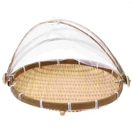 Dinnerware Define Bamboo Serving Basket Storage com tampa de gaze de malha