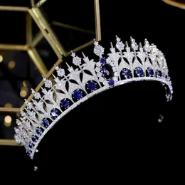 Wedding Hair Jewelry Classic European Royal Family Blue Crown Bridal Wedding Hair Ornament CZ Królowa Korona i Tiaras Akcesoria biżuterii L46