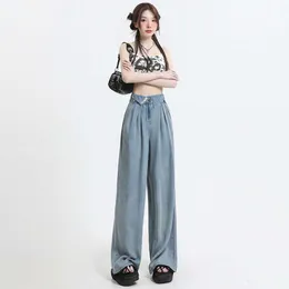 Jeans Womens 2024 Spring/Summer New Tencel High Quality Lyocell Fabric Ultra Thin Pants förlängda breda benbyxor