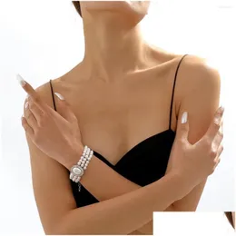 Strand Rhinestone perline Bracciale per nozze per perline per donne Temperamento di lusso Mtilayer imitazione Braccialetti Pearl Designer Gioielli Bangl Dhn9z