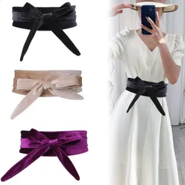 Fashion Womens Velvet Dress Waist Belts Wide Corset Cinch Ladies Bowknot Self Tie Wrap Around Obi Band Cummerbunds 240326