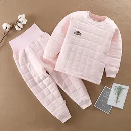 Kinder Pyjama Sets Winter verdickte Mädchen reines Baumwollbaby plus gesteppte Dreischicht Jungen Home Anzug Kleidung 26t 240325