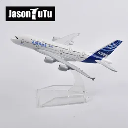 Jason Tutu 16cm Modelo original Airbus A380 Modelo de avião Aeronave Modelo Diecast Metal 1/400 Coleção de presentes de avião em escala 240328