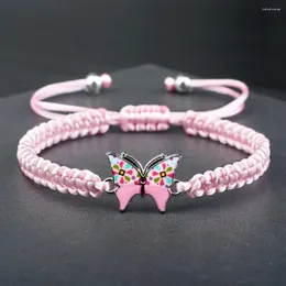 Strand Fashion Girl Jewelry Gifts Handmade Braided Pink Butterfly Pendant Charm Bracelet Adjustable Red Rope Bangle Lucky