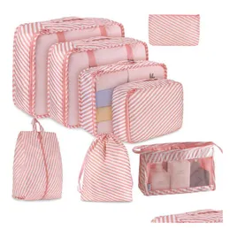 Storage Bags 8 Pieces Travel Organizers Suitcase Packing Set Cases Portable Lage Organizer Clothe Shoe Drop Delivery Home Garden House Dhhvu