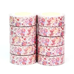 Teyp 10pcs Deco sevimli pembe kalp gül yaprağı zarf washi kasetler Scrapbooking için günlüğe kaydetme yapışkanlı maskeleme bant kırtasiye malzemeleri 2016