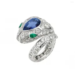 Ringos de cluster 925 Silver Bated Gold Ring High Carbon Diamond Royal Blue/Baojia Spirit Snake Series/Water Drop Pear Cut