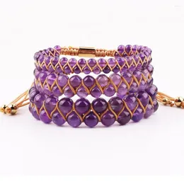 Strand Fashion 4mm 6mm 8mm in pietra naturale Gioielli fatti a mano AMETHYST intrecciato Macrame Bracciale Donne Regalo