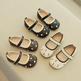 Девушки для малышей кожаная обувь принцесса цветочные деть кожаная обувь черная белая детская детская защита для ног обувь 21-35 M2i5#