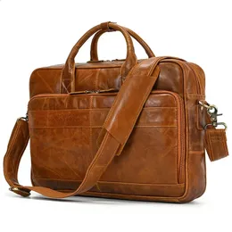 Travel Men Genuine Leather Handbag Male Business Briefcase for 156 inch Laptop Fashion Real Cowhide Shoulder Bag 240326