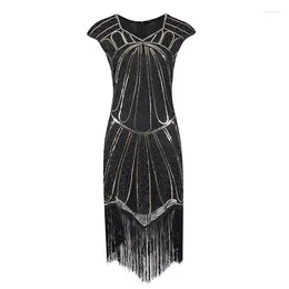 فساتين الحفلات عتيقة 1920s زعنفة غاتسبي غاتسبي فستان V-neck Cap Sequin Fringe Midi Vestidos Verano 2024 Lady Summer