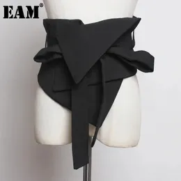 EAM Black Cloth 비대칭 활 붕대 넓은 벨트 성격 여성 패션 올 매치 스프링 가을 2024 1A778 240325