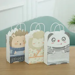 Prezent Wrap Cartoon Torebki Zwierzęta Baby Shower urodziny S Kift Kraft Paper Bag Traktatie Kinderen Verjaardag 50pcs