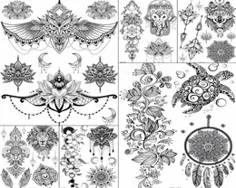 Kadın kız büyük kol baykuş sahte dövme geçici mandala çiçek kına Hindistan tatoo çıkartmaları özel siyah kaplumbağa dövmeleri kızlar3761169