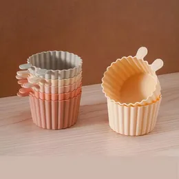 귀여운 토끼 아기 실리콘 케이크 곰팡이 라운드 머핀 컵 케이크 베이킹 곰팡이 음식 용기 스낵 컵 DIY 베이비 케이크 장식 도구 식품 저장 상자
