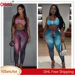 Women's Two Piece Pants 10 Wholesale Fall Outfits Women Sets Sexy Tan Crop Top Leggings Casual Striped Tracksuits Yoga Fitness Clothes 10289