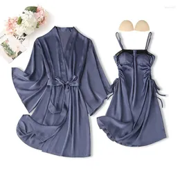 المنزل ملابس التوأم سيدة رداء الحمام بدلة Rayon Lightgown Sleepwear Lace Robe مجموعة Lingerie Women Women Loungwear Loungwear