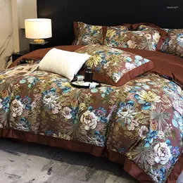 寝具セット豪華な花印刷ホームテキスタイル4PCSオイルペインティングスタイルエジプトの綿布団カバーベッドシート枕カバー