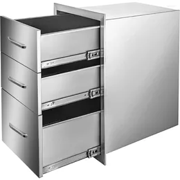Kitchen Storage Mophorn 18x23 Inch Outdoor Stainless Steel Triple Access BBQ Drawers With Chrome Handle 18 X23 X 23
