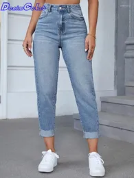 Women's Jeans Denimcolab Slim Denim 2024 Fashion High Waist Curled Pencil Pants Ladies Streetwear Sliod