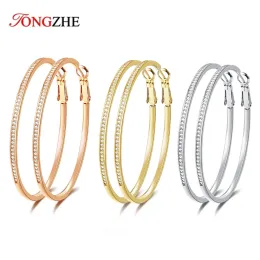 Rings Tongzhe 925 Sterling Silver Huggie Large Hoop Earrings Fashion Jewelry Women Accessories Zircon Round Gold HoopEarrings 2020