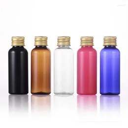 Storage Bottles 100pcs 50ml Clear Black Blue Brown Shampoo Bottle With Aluminum Screw Cap Small Capacity 50cc Lotion