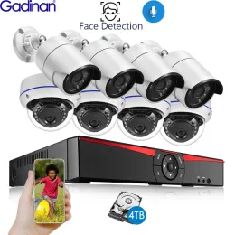 نظام Gadinan 4ch/8ch Security NVR مجموعات 5MP POE الكاميرا الكشف عن الوجه الصوتية الصوت CCTV DOME DOME BULLET Outdoor Switciollance Kit