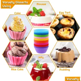 Kek Araçları Muffin Bardakları Sile Cupcake Diy Pişirme Yeniden Kullanılabilir Astar Sarma Tutucu Sargı Tutucu Tutucu 9 Renk Daml Dönüşü Ev Bahçe Kitchen, DH71Z