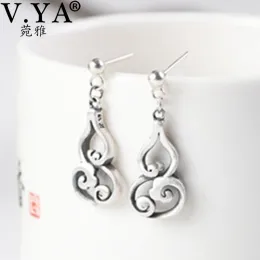 Rings V.YA Vintage Old Fashioned Stud Earrings 925 Sterling Silver Auspicious Cloud Pattern Hollow Earrings Wedding Jewelry Gift